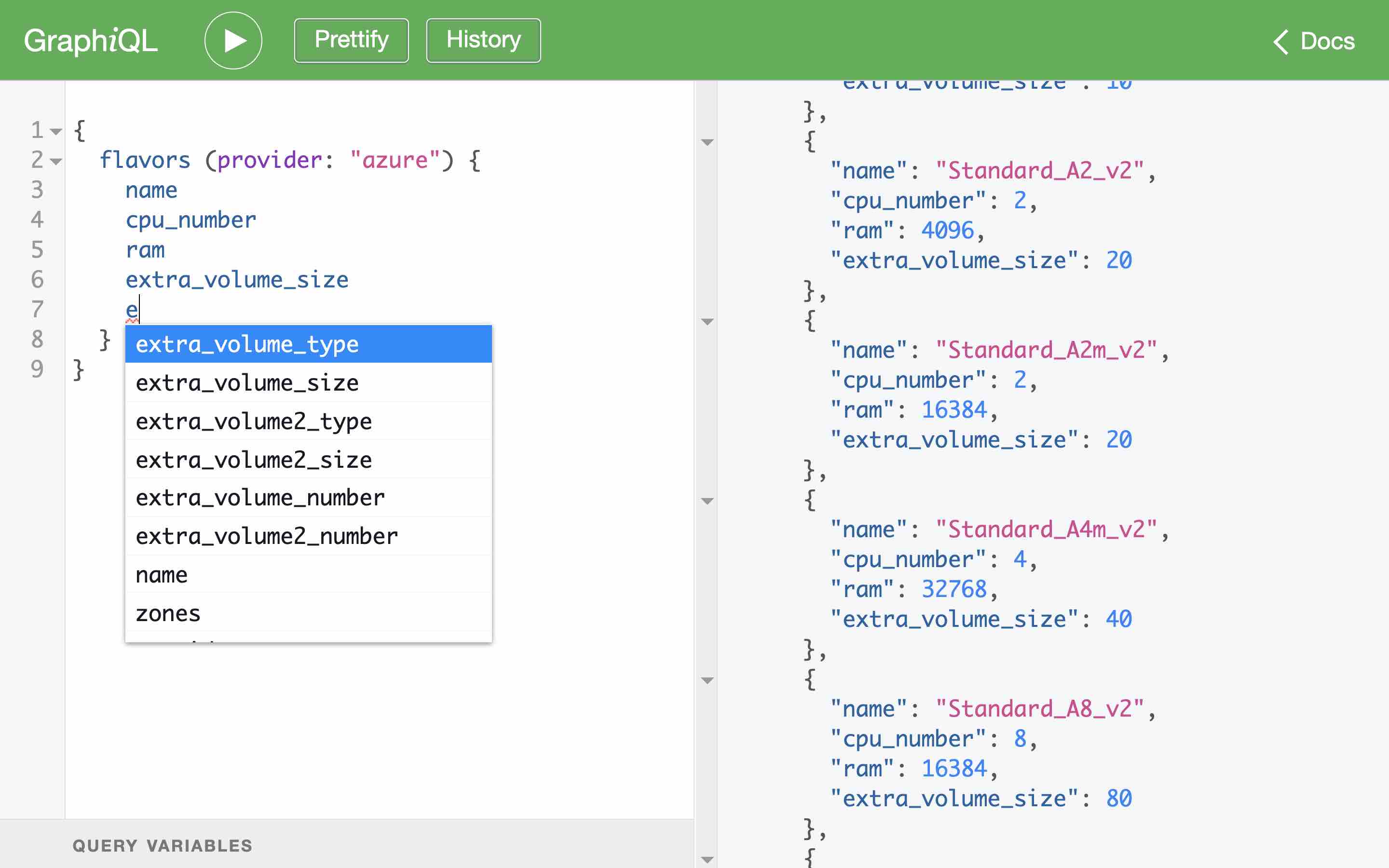 GraphQL request for Azure's VM specifications